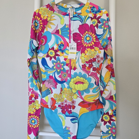 Trina Turk Multicolor Floral Long Sleeve One Piece - Picture 3 of 6